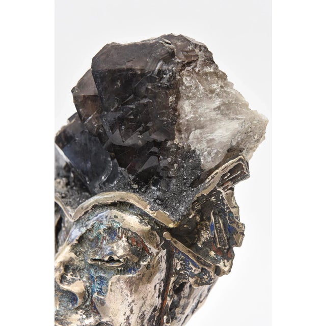 1970s Vintage Aurelio Teno Silvered Bronze, Enamel and Quartz Amethyst and Marble Sculpture Signed For Sale - Image 5 of 11