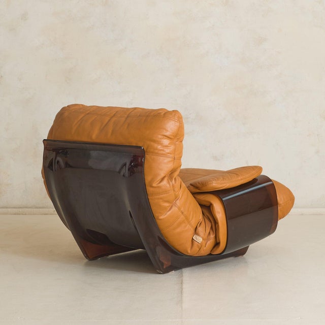Animal Skin Marsala' Cognac Leather Lounge Chair by Michel Ducaroy for Ligne Roset, 1970s For Sale - Image 7 of 11