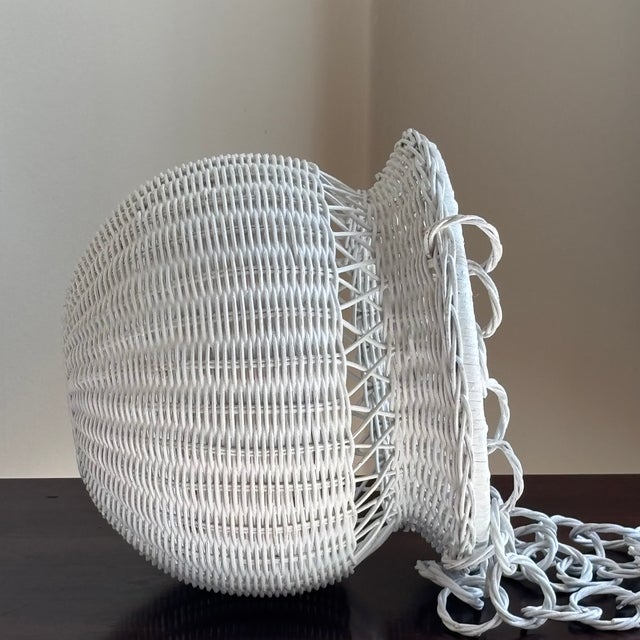 Vintage White Wicker Hanging Planter Basket For Sale - Image 9 of 18