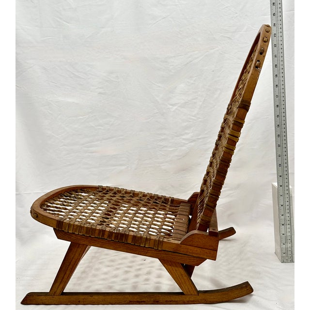 Vintage Tubbs Vermont Made "Snow Shoe" Style Stream Bent Ash Wood & Hand Woven Hide Canoe & Camping Folding Chair For Sale - Image 18 of 18