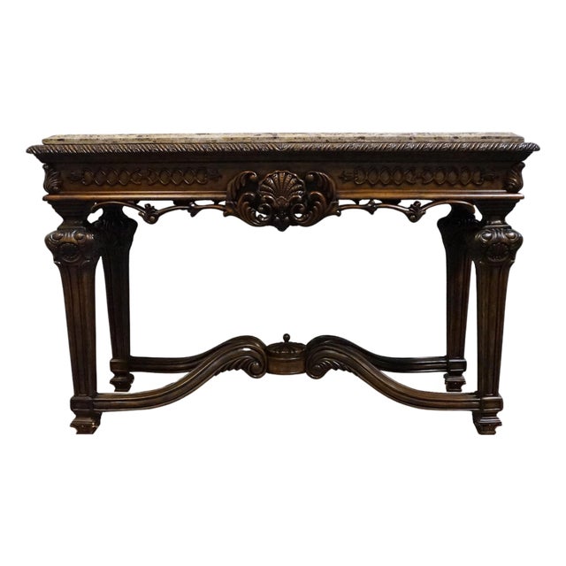 Ashley Furniture Casa Mollino Mediterranean Old World Style 54" Console Table - Dark Brown Finish W. Granite Top T953-4 For Sale