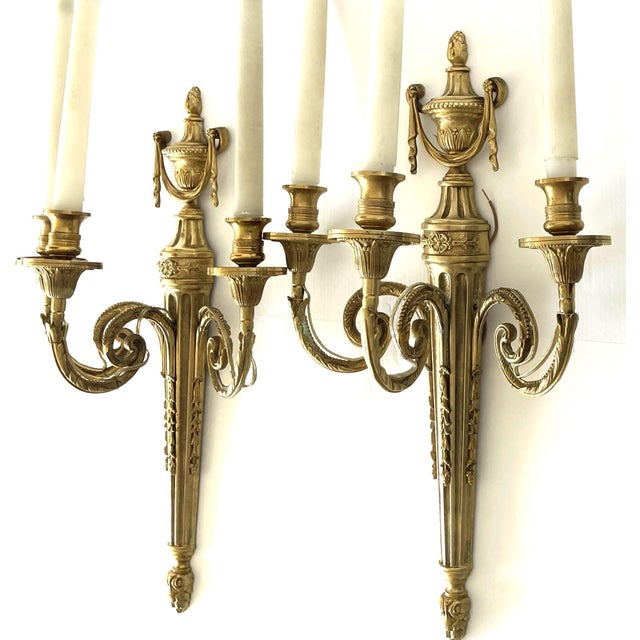 Metal 19th Century Monumental Louis XVI French Gilt Bronze Wall Sconces, Set of 2 For Sale - Image 7 of 12
