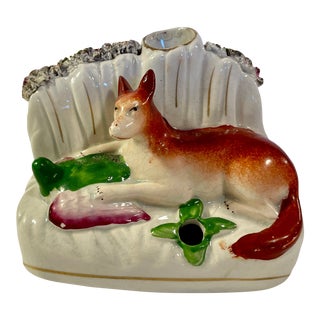 Staffordshire Ceramic Fox Inkwell Spill Vase English Antique Circa 1875 For Sale