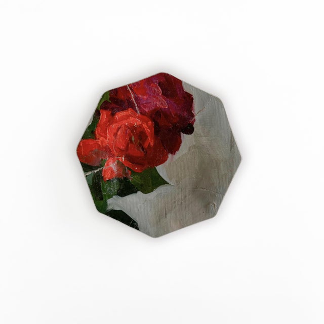 Wall Art Installation: Composition of Ceramic Plates and Oil on Canvas - "Roses & Cherries" - Set of 7 For Sale - Image 6 of 12