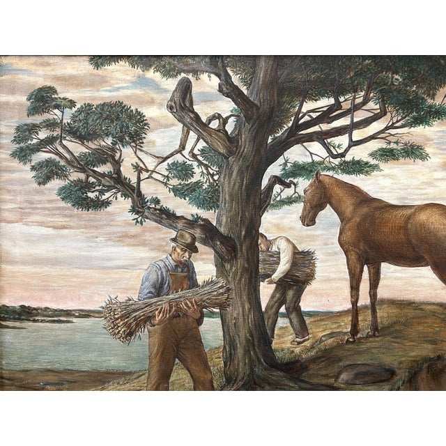 Off-white 1936 Wpa Era American Scene Modernist Painting "A Connecticut Day" Howard Ahrens For Sale - Image 8 of 11