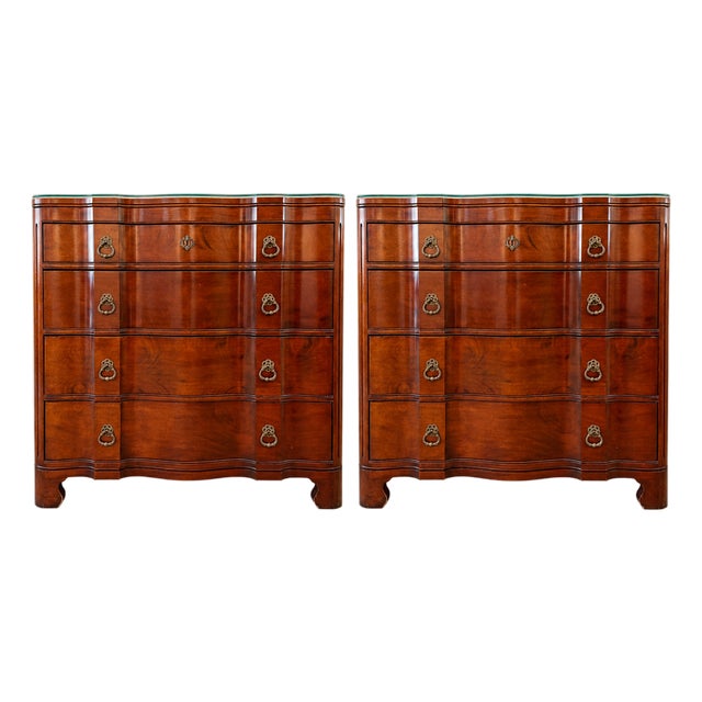 Pair of Vintage John Stuart Serpentine Mahogany Chests For Sale
