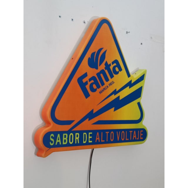 Magnificent and rare Fanta illuminated sign. Sabor de Alto Voltage campaign (1999-2002). Rare triangular format....