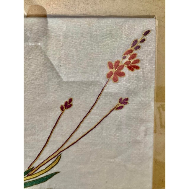 Transitional Floral Botanical Embroidery on Linen Vintage Artwork For Sale - Image 3 of 5