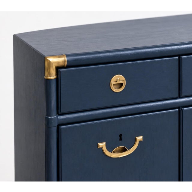 1970s Professionally Refinished 1970s Drexel Accolade Campaign Buffet / Sideboard — Custom Navy Blue For Sale - Image 5 of 11