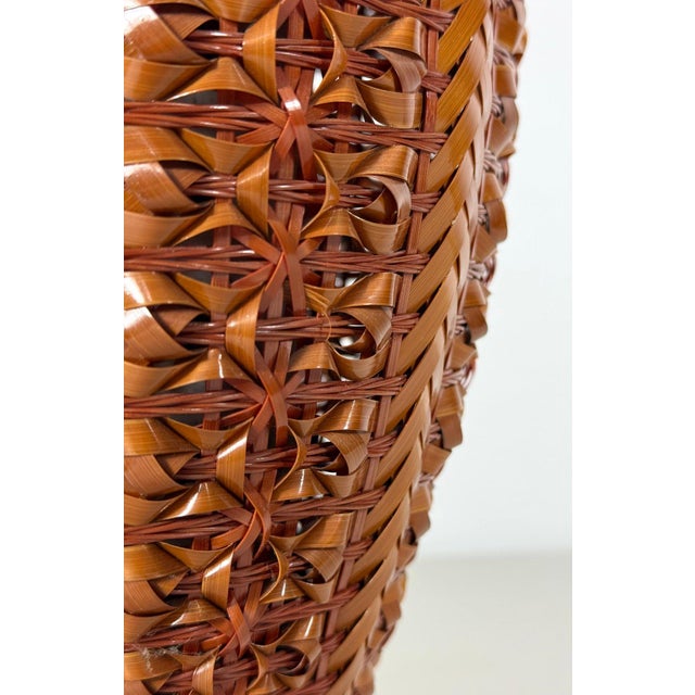 Wood Large Vintage 14" Hand-Woven Bamboo & Porcelain Shanghai Vase For Sale - Image 7 of 12