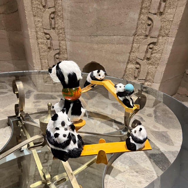 Yellow Vintage Panda Mom & Cubs Toy Set With Slide For Sale - Image 8 of 10