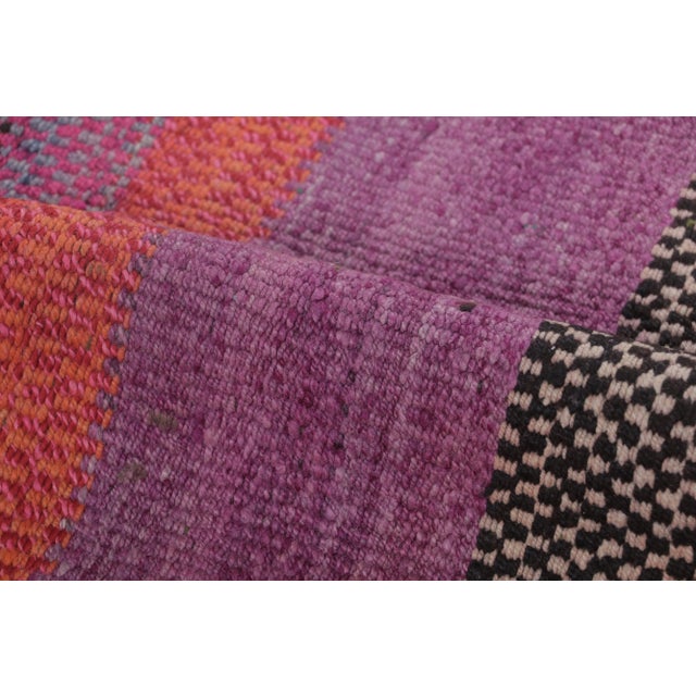 Vintage Frazada Square Kilim in Vibrant Polychrome Striped Pattern - Rug & Kilim For Sale In New York - Image 6 of 7