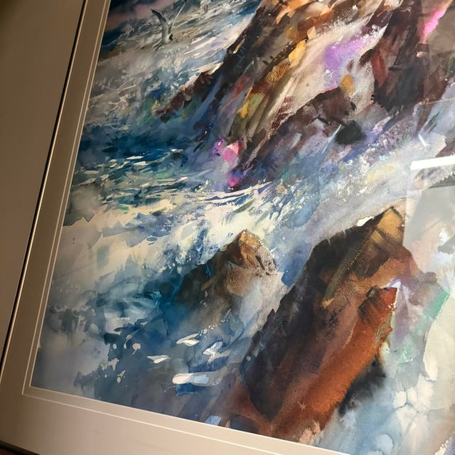 Blue Brent Heighton Watercolor Painting “Alluring” – Framed Coastal Seascape For Sale - Image 8 of 10