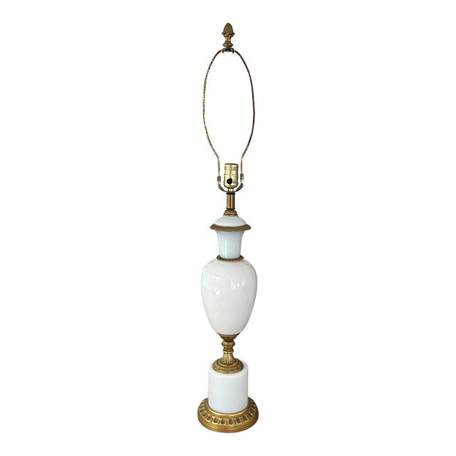 Vintage White Ormolu Mounted French Opaline Lamp For Sale