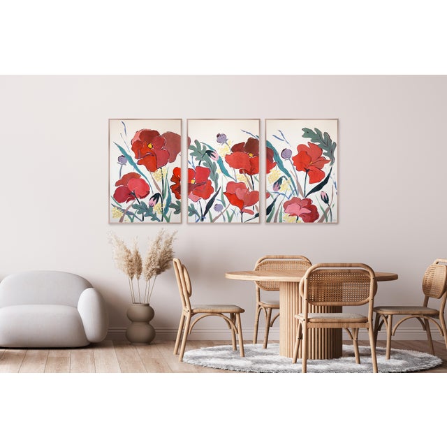 This original painting by Romina Milano presents a lyrical field of poppies and wildflowers, where gestural brushwork and...