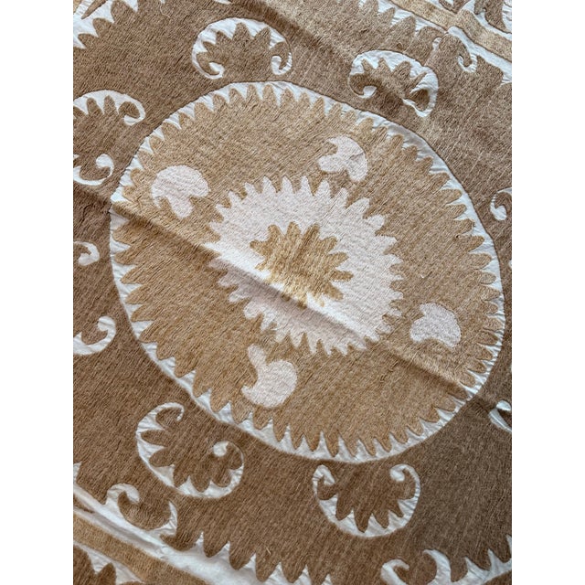 Neutral Tan Cotton Suzani Square Medallion Wall Decor For Sale - Image 4 of 10