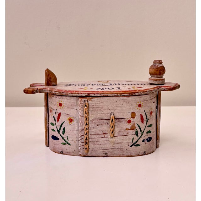 Folk Art Antique Norwegian Folk Art Hand-Painted Wooden Tine Box, 1902 For Sale - Image 3 of 7