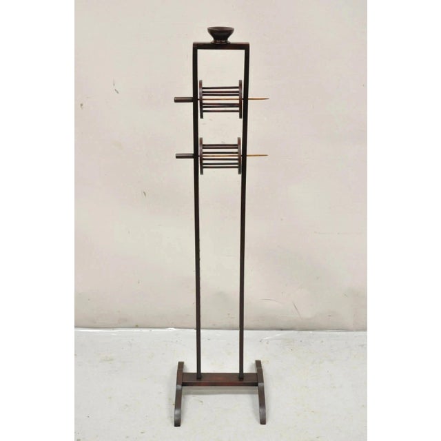 Antique American Primitive Mahogany Handmade Wool Winder Spool Thread Stand. Circa Early 20th Century. Measurements: 45" H...