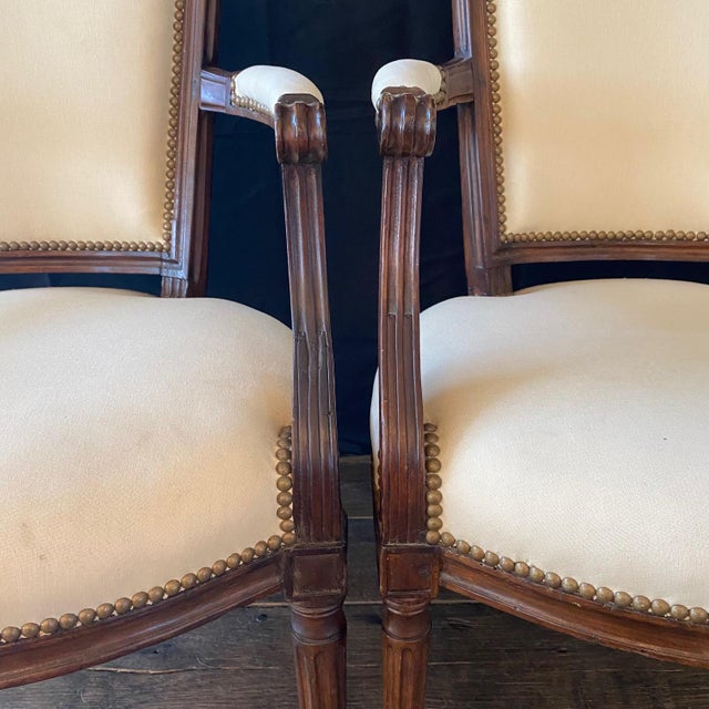 Louis XVI Carved Mahogany Fauteuil Arm Chairs -a Pair For Sale - Image 17 of 17