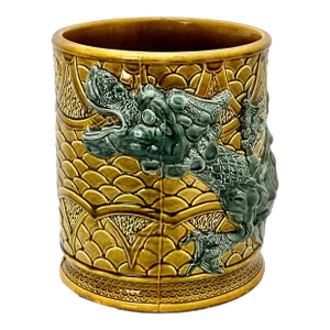 Outstanding Antique Aestehtic Victorian Majolica Oriental High Relief Dragon Motif Wine Cooler - Late 19th Century