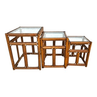 Franco Albini Style Bamboo Nesting Tables For Sale