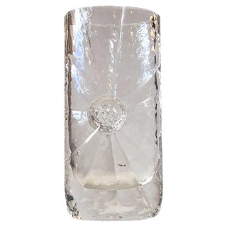 Modernist Sunburst Vase in Iced Glass by Rune Strand for Sea Glasbruk, 1960s For Sale