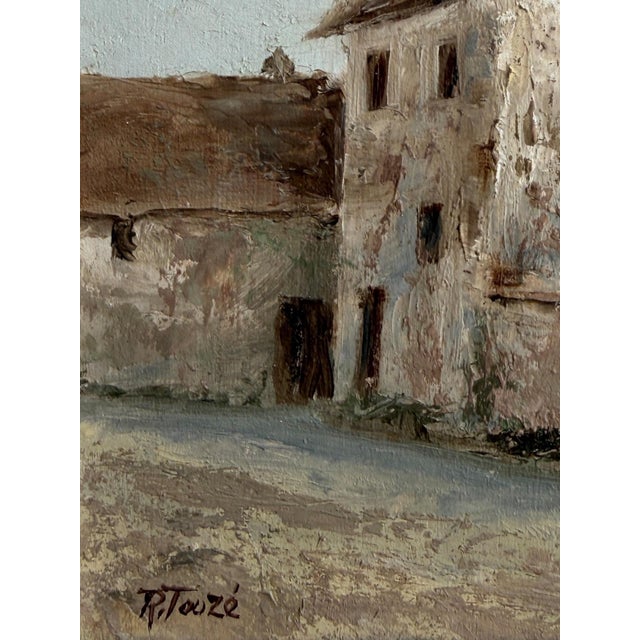 Antique French Village Oil Painting by R. Touzé For Sale - Image 4 of 4