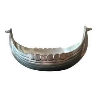 Just Andersen Danish Pewter Viking Ship Dish | Scandinavian Trinket Catchall Desk Decor For Sale