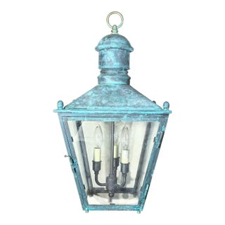 Vintage Solid Copper and Brass Hanging Lantern / 12”x 12”x 23” High For Sale