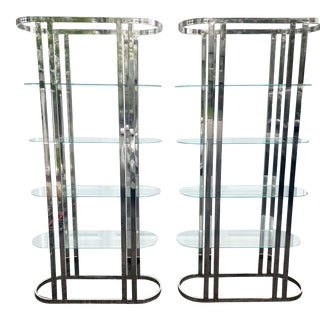 Vintage 1980s Contemporary Chrome and Glass Etagere- a Pair For Sale