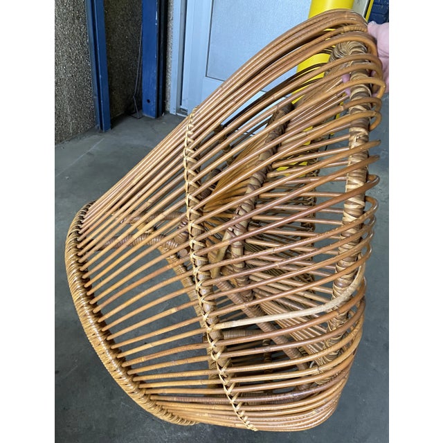 Wood Pair Franco Albini 1960s Rare Rattan Sculptural Mid Century Lounge Chairs, Attributed To For Sale - Image 7 of 12
