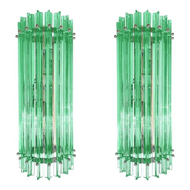 Contemporary Triedro Murano Glass Wall Sconces. Set of 4 .in green- wather color. Very scenographic, elegant , very...