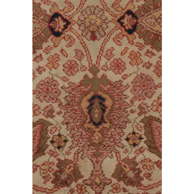 1910s Antique Arts & Crafts Rug in Beige With Pink Floral Patterns, From Rug & Kilim For Sale - Image 5 of 7