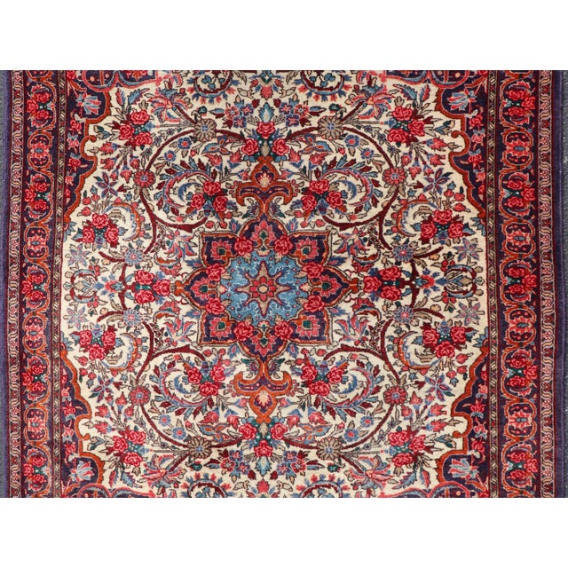 Textile Vintage Persian Bidjar Rug With Ivory Field and Blue Medallion Design For Sale - Image 7 of 11