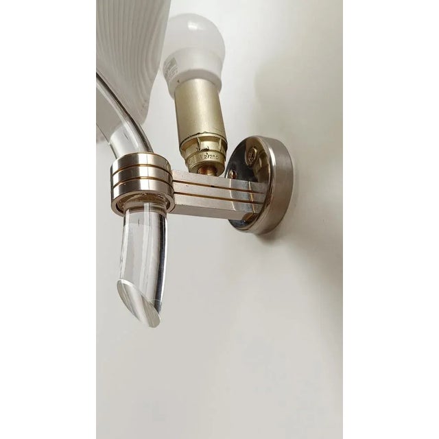 Mid 20th Century Modern White Striped Murano Glass Leaf Sconce, Italy, 1960s For Sale - Image 16 of 18