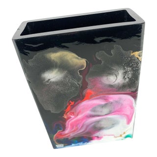 Beautiful Colorful Swirl Signed Kosta Boda Studio Art Glass Vase Jungnelius For Sale