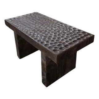 Mango Wood Table, Hand-Carved Detailing, Modern Organic For Sale