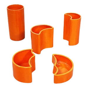 Mid-Century Italian Orange Ceramic Cylindrical Half-Moon Vases, 1970s, Set of 5