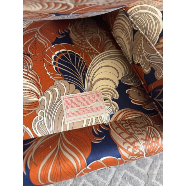 Terra Cotta Late 20th Century Custom Three-Seat Sofa in Terracotta and Indigo Art Deco Revival Pattern For Sale - Image 8 of 12