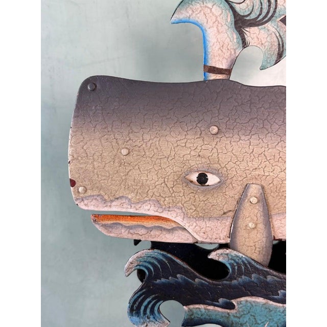 Folk Art Vintage Folk Art Carved Whale Kinetic Sculpture on Stylized Ocean Base For Sale - Image 3 of 10