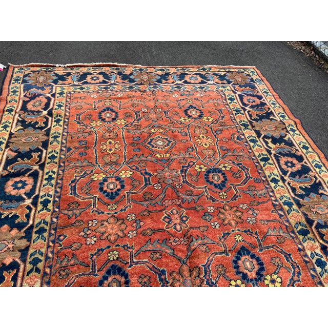 Textile Early 20th Century Persian Rust and Navy Blue Mahal Ziegler Rug For Sale - Image 7 of 8