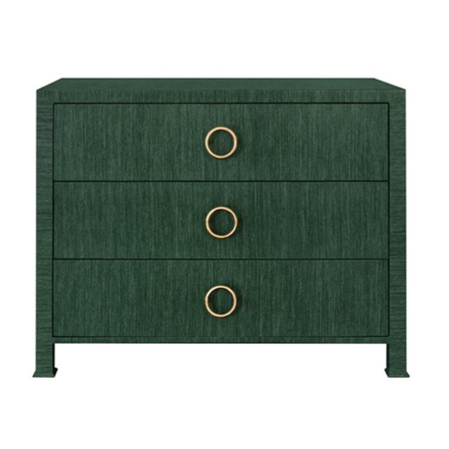 Metal Matthew Izzo Home Getty Green Grasscloth Three Drawer Chest With Antique Brass Circle Drawer Pull For Sale - Image 7 of 7