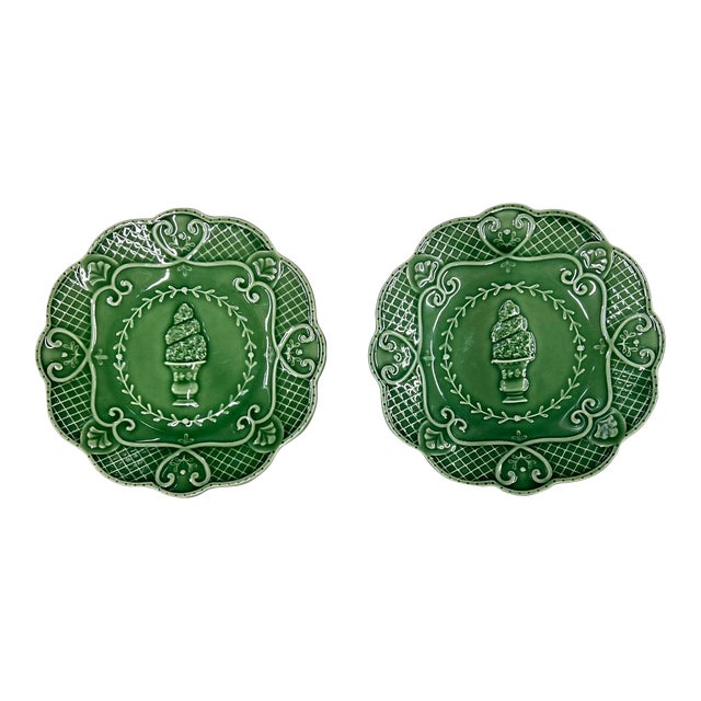 J Willfred, Portugal Green Topiary Pattern Plates - a Pair | Chairish