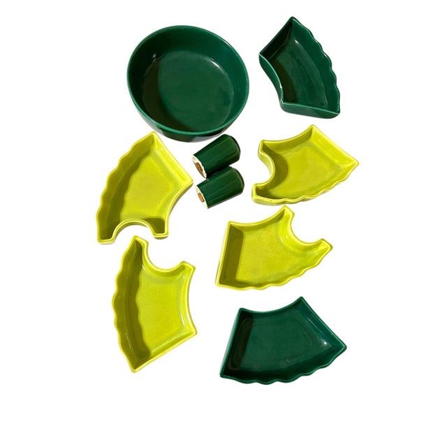 Mid-Century Modern Mid 20th Century Ceramic Lazy Susan Set With Salt and Pepper - 10 Pieces For Sale - Image 3 of 8