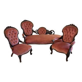 Victorian Carved Walnut 3 Piece Suite, 1860s, Set of 3 For Sale