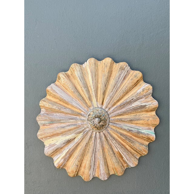 Mid-Century Modern Vintage Carved Wood Sunburst Wall Medallion For Sale - Image 3 of 12