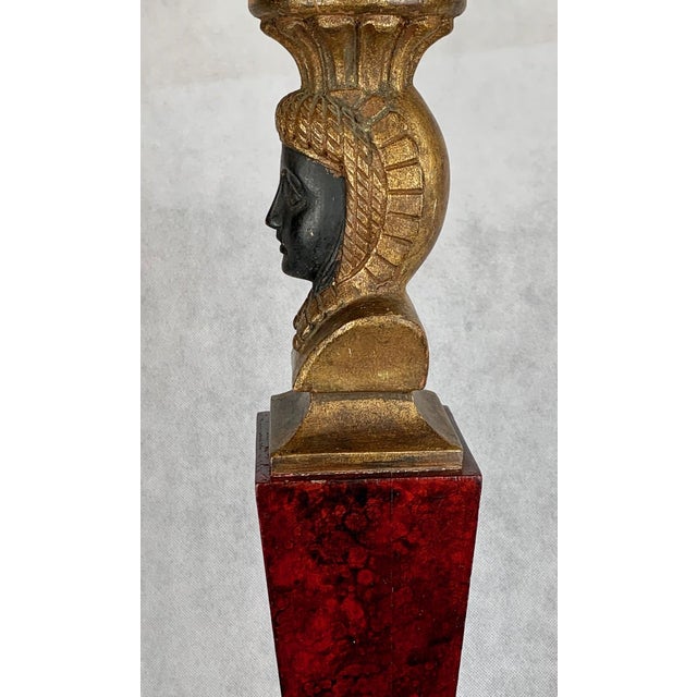 Red Egyptian Revival Carved Wood Faux Finish Lamp in Reds & Blacks-1920s For Sale - Image 8 of 15