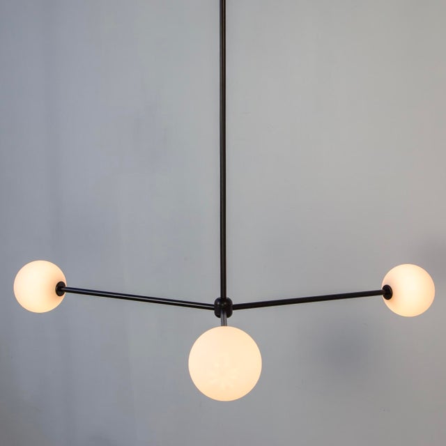 Globe Chandelier 3, Black, 27.25in H, 5 Inch Glass Globes, by Research.Lighting, Modern, Minimal Hanging Light For Sale - Image 4 of 10