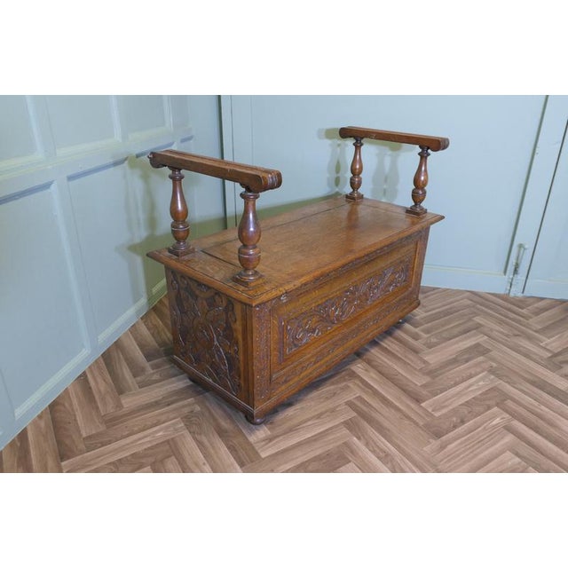 Carved Green Man Golden Oak Coffer For Sale - Image 4 of 8