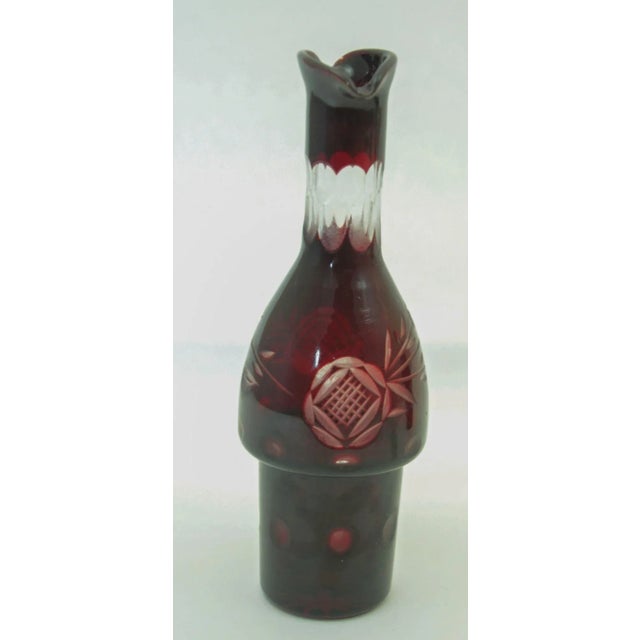 Bohemian Hand Cut Ruby Red Cut Crystal Condiment Cruet Set For Sale - Image 4 of 12